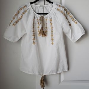 Lucky Brand Peasant Embroidered Blouse Tops